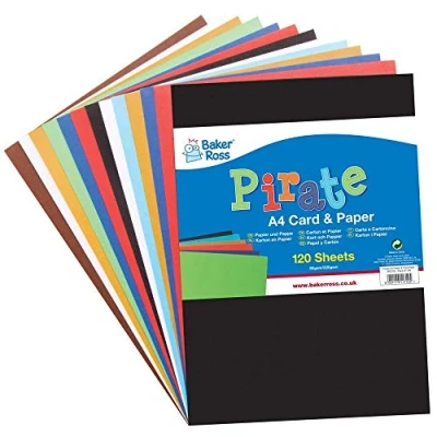 Image of Baker Ross FE210 Pirate A4 Paper &amp; Card Pack of 120, Coloured Art Supplies for Kids Craft Making Activities,