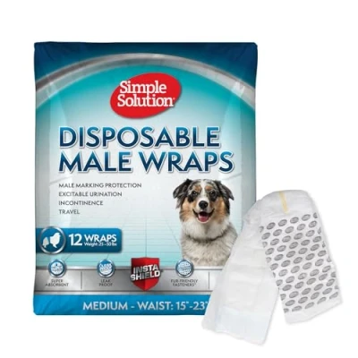 Image of Simple Solution Disposable Dog Diapers for Male Dogs, with Super Absorbent Leak Proof Fit Excitable Urination, Incontinence, or Marking 12 Pack