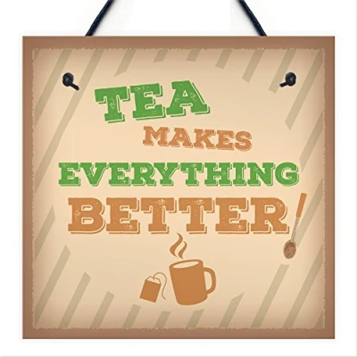 Image of RED OCEAN Tea Makes Every Better Kitchen Plaque Vintage Sign Bar Pub Shabby Chic Home Wall Decor Gifts