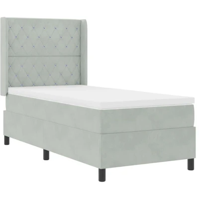 Image of vidaXL Box Spring Bed with Mattress Light Grey 90x190 cm Velvet