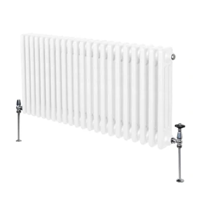 Image of Traditional 3 Column Radiator 600mm x 1012mm Modern Central Heating Heater Gloss White Carbon Steel Horizontal Wall Mounted Kitchen Living Room Bathroom Cleaning Brush Fixing Kit &amp; Brackets