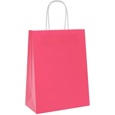Image of vidaXL Paper Bags 250 pcs with Handles Pink 21x11x28 cm