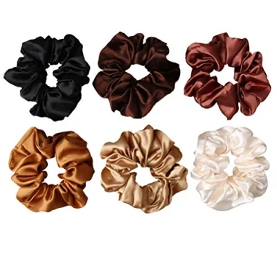 Image of nuoshen 6 Pieces Hair Scrunchies, Satin Elastic Soft Ties Scrunchy Bands for Girls and Ladies