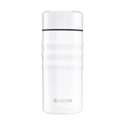 Image of Kyocera MB 12S WH Travel Mug with Twist Top, Stainless Steel, Pearl White, 350ml