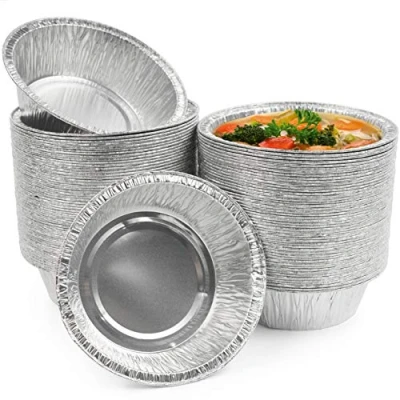 Image of MATANA 100 5&quot; Round Reusable Baking Foil Tray Pie Dish Containers for Small Tarts and Cakes 13cm/320ml