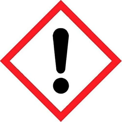 Image of Harmful irritant Exclamation coshh symbol Safety sign Self adhesive sticker 100mm x Case (Pack of 20)