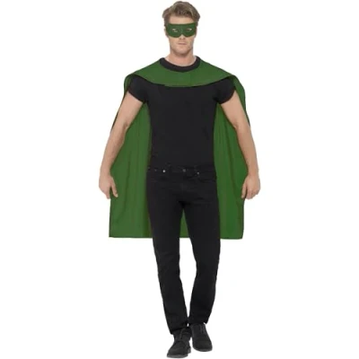 Image of Smiffys Cape, Green with Eyemask, Icons &amp; Idols Fancy Dress, Superhero Dress Up Accessories