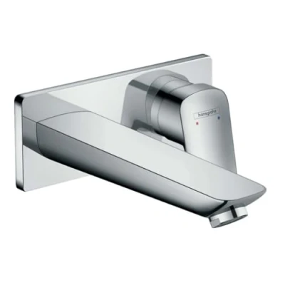Image of hansgrohe Logis bathroom tap conceiled for wall mounting without waste, sink with spout length 195 mm, basin mixer water saving (EcoSmart), chrome, 71220000