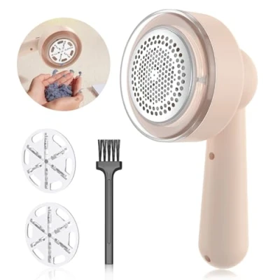 Image of Fabric Shaver, Lint Remover Electric Shavers, LED Display, Stainless Steel 6 Leaf Blades, USB Rechargeable with 3 Speed for Fleece Clothes Bedding Furniture, Pink