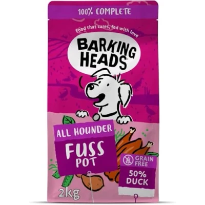 Image of Barking Heads Complete Dry Dog Food 2kg Adult All Hounder Fuss Pot Duck Natural Grain Free Hypoallergenic for Fussy Eaters &amp; Sensitive Stomachs Vet Approved