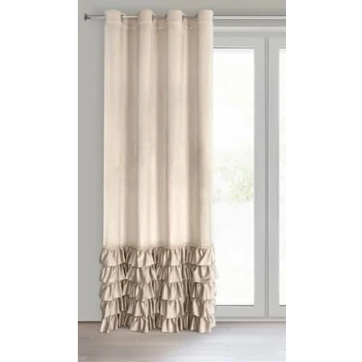 Image of Eurofirany Carli Velvet Curtain with Ruffles, Eyelets, Opaque Blackout Curtain, Exclusive for Living Room, Bedroom, 140 x 250 cm, Beige