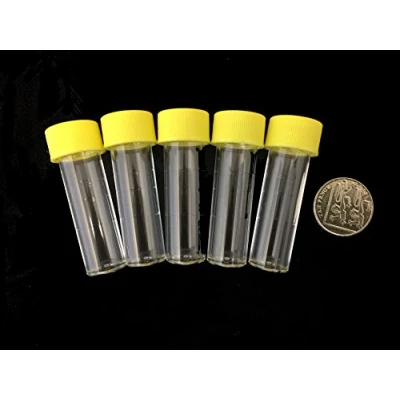 Image of 5ml plastic test tubes vials sample containers powder craft with yellow screw caps (10)