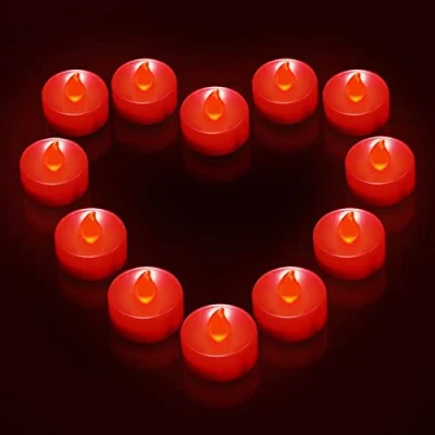 Image of Ymenow Red Candles with Timer, 12pcs Electric Battery LED Tea Lights Flameless Fake Flickering Long Burning for Home Room Halloween Christmas New Years Eve Party Table Decorations