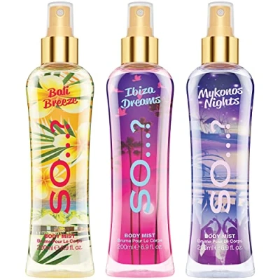 Image of So…? Summer Escapes Womens Bali Breeze, Ibiza Dreams, Mykonos Nights Body Mist Mixed Fragrance 200ml Bundle (Pack of 3)