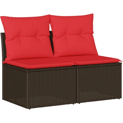 Image of vidaXL 2 Piece Garden Sofa Set with Cushions Brown Poly Rattan Acacia