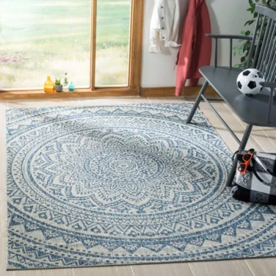Image of SAFAVIEH Contemporary Rug for Indoor &amp; Outdoor Courtyard Collection, Short Pile, in Light Grey and Blue color, 160 X 231 cm