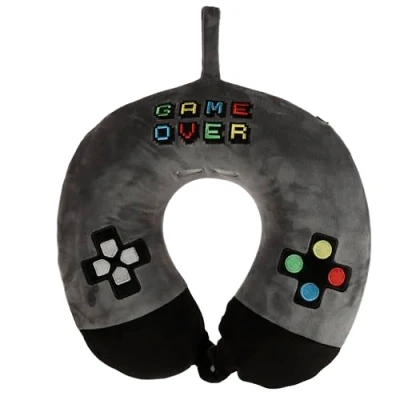 Image of Relaxeazzz Game Over Plush Memory Foam Travel Pillow Neck Flight Airplane For Kids Pillows Cushion Sleeping Pain Adults Airport Essentials