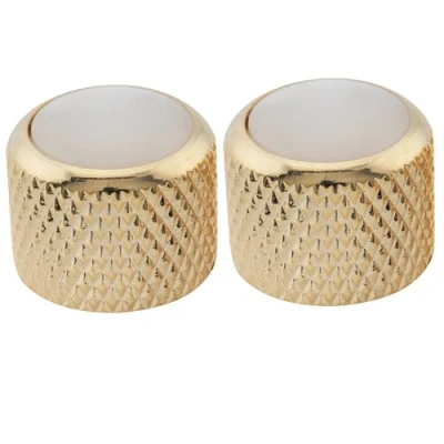 Image of Musiclily Pro Metric 18 Splines Steel Dome Knobs Mother of Pearl Top Push on Control Knob for Import Electric Guitar or Bass, Gold (Set 2)