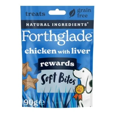 Image of Forthglade Natural Dog Treats Grain Free Soft Bites for Training (4 x 90g) Resealable Bags Chicken with Liver