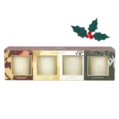 Image of Votive Candles Set of 4 Soy Blend 55g Scents Holiday Christmas Decor Gift Box