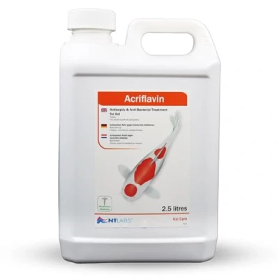 Image of NT Labs Koi Care Acriflavin, Medicine, Treatment for Fin, Tail &amp; Mouth Rot and Ulcers, Treats Bacterial Infections in Koi, Quarantine Solution size 2.5L…