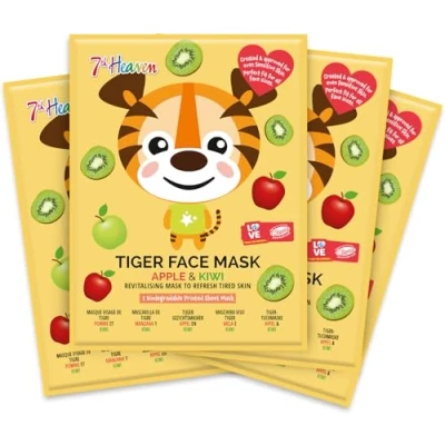 Image of 7th Heaven Rawr some Tiger Face Mask Multipack (Pack of 4) with Refreshing Apple and Kiwi Extracts (Ages 8+)