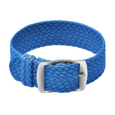 Image of ULLCHRO Nylon Watch Strap Replacement Perlon Braided Woven Band NATO Men Women 14mm, 16mm, 18mm, 20mm, 22mm Bracelet with Stainless Steel Silver Buckle (18mm, Blue)