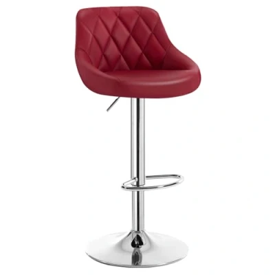 Image of WOLTU Bar Stool Dark Red Chair Breakfast Dining for Kitchen Island Counter Leatherette Exterior, Adjustable Swivel Gas Lift, Steel Footrest &amp; Base