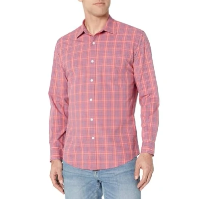 Image of Amazon Essentials Men&#039;s Regular Fit Long Sleeve Casual Poplin Shirt, Blue Washed Red Plaid, S