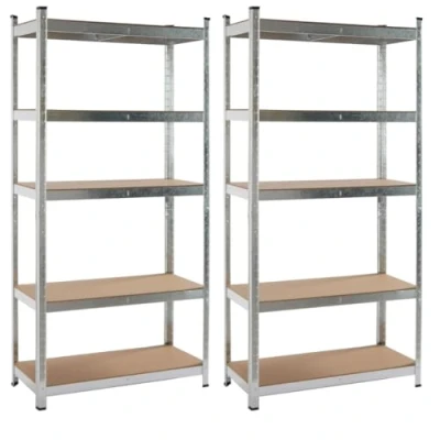 Image of House Of Home 2 Pack Metal Shelving Unit, 90cm (W) x 40cm (D) 180cm (H) (Galvanised)