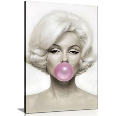 Image of Marilyn Monroe Pink Bubble Gum Canvas Wall Art Picture Print (12X8)