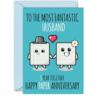 Image of Cute Paper Anniversary Card for Husband 1 Year Together Happy 1st Wedding Cards from Wife, A5 Greeting First Anniversaries