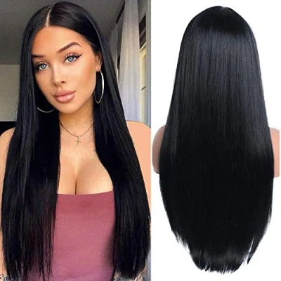 Image of YEESHEDO Morticia Addams Costumes Cosplay Wigs Long Natural Straight Middle Part Black Color Wig Heat Resistant Realistic Synthetic Daily Party Halloween for Women