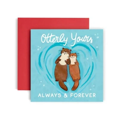 Image of Huxters Funny Valentines day Card Otterly Yours always and Forever Boyfriend Girlfriend Husband Wife Wedding Anniversary 14.8cm (Otterly Yours)