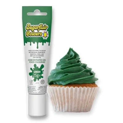 Image of Sugarflair Essentials Food Colouring Gel Green Concentrated for Sugar Paste, Royal Icing, Buttercream, Cake Decorations, Cakes and More! Vibrant Colour Dye 25g