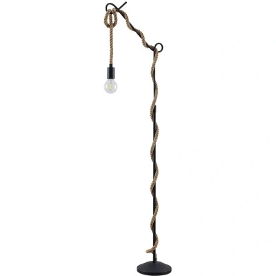 Image of Lucande floor lamp Ropina, height 180 cm, black, hemp rope