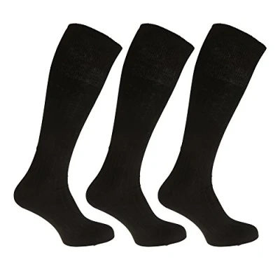 Image of Mens ribbed knee high 100% cotton socks (Pack of 3) (6 11) (Black)