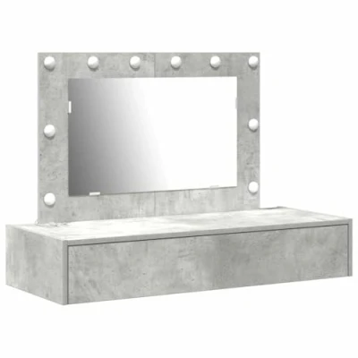 Image of vidaXL Wall Hanging Dressing Table with LED Lights in Concrete Grey