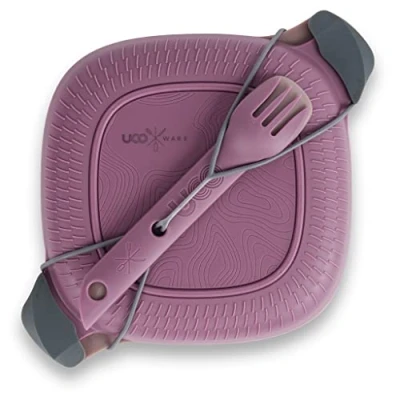Image of UCO ECO 5 Piece Camping Mess Kit with Bowl, Plate, Switch Spork Utensil Set Plum Purple