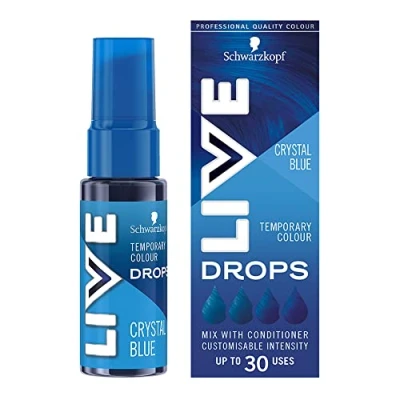 Image of Schwarzkopf LIVE Colour Drops Crystal Blue Semi Permanent Hair Dye, 30ml, for that Lasts 2 12 Washes, Dye