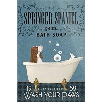 Image of TNND Springer Spaniel Dog Bath Soap Metal Sign Art Tin Poster Gift 8x12 inch