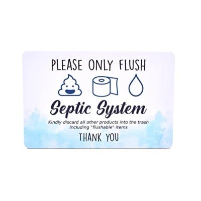 Image of septic System Notice Fun Novelty Toilet/W.C/Bathroom Sign, Please Only Flush... with emojis Ideal to inform guests of a tank. Adhesive, waterproof sign.