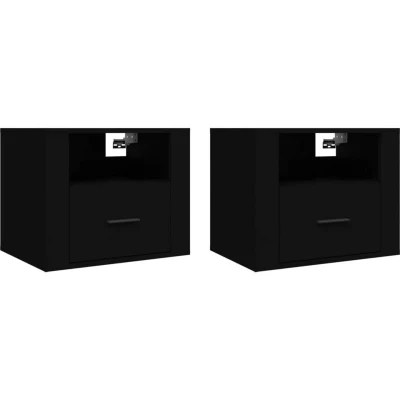 Image of vidaXL Wall mounted Bedside Cabinets 2 pcs Black 50x36x40 cm