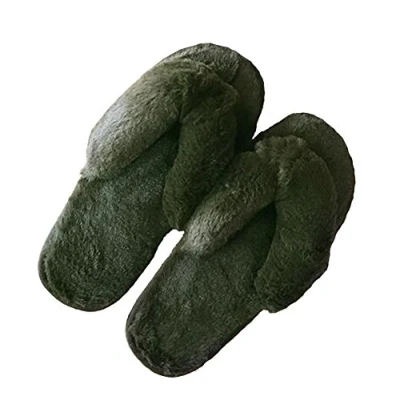 Image of ANCOUS Women&#039;s New Plush flip flop indoor slippers Thong Slipper 6/7 UK((Label size 40/41,Green)