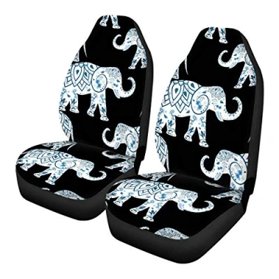 Image of TOADDMOS Boho Mandala Elephant Car Seat Covers,Front Seats Only 2 Black Front Vehicle Protectors,Fit Most Vehicle,Cars,Sedan,Truck,SUV,Van