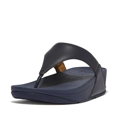 Image of Fitflop Women&#039;s LULU Leather Toepost Flip Flop, Deepest Blue, 9 UK