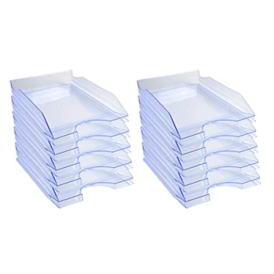 Image of Exacompta Ref. 12310D set of 10 ECOTRAY letter trays dimensions 34.5x25.5x6.5 cm for A4+ format documents translucent ice blue color