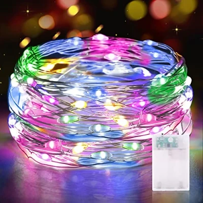 Image of Vacoulery LED Fairy Lights Battery Operated, 5m 50 String with Timer Waterproof Copper Wire Light for Indoor Bedroom Garden Jars Wedding Party Festival Camping (1 Pack, Multicolor)