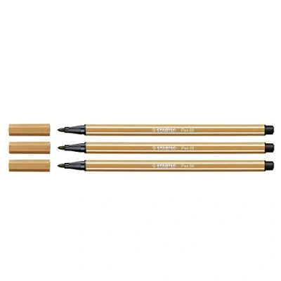 Image of Stabilo Pen 68 Set of 3 Felt Tip Drawing Pens Bullet tipped, Medium, 1 mm Dark Ochre