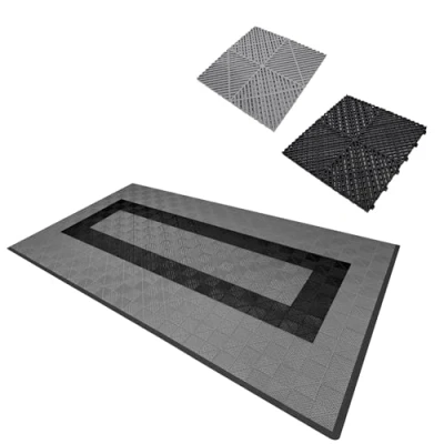 Image of Vented Modular Interlocking Flooring Tiles &amp; Edges 90 Grey 30 Black Single Garage Heavy Duty Floor Mat Showroom Workshop Outdoor Polypropylene Anti Slip Weather Resistant Drainage 3.2m x 6m 19.2m2